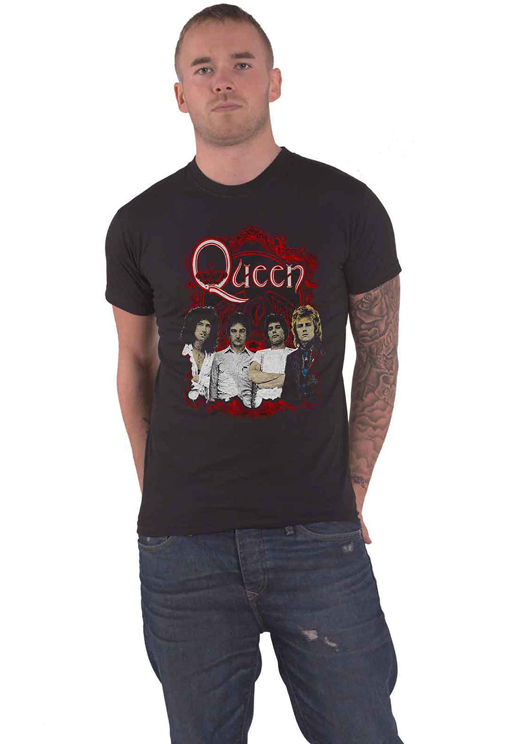 Queen T Shirt Ornate Crest Photo Band Logo Official Unisex Black L