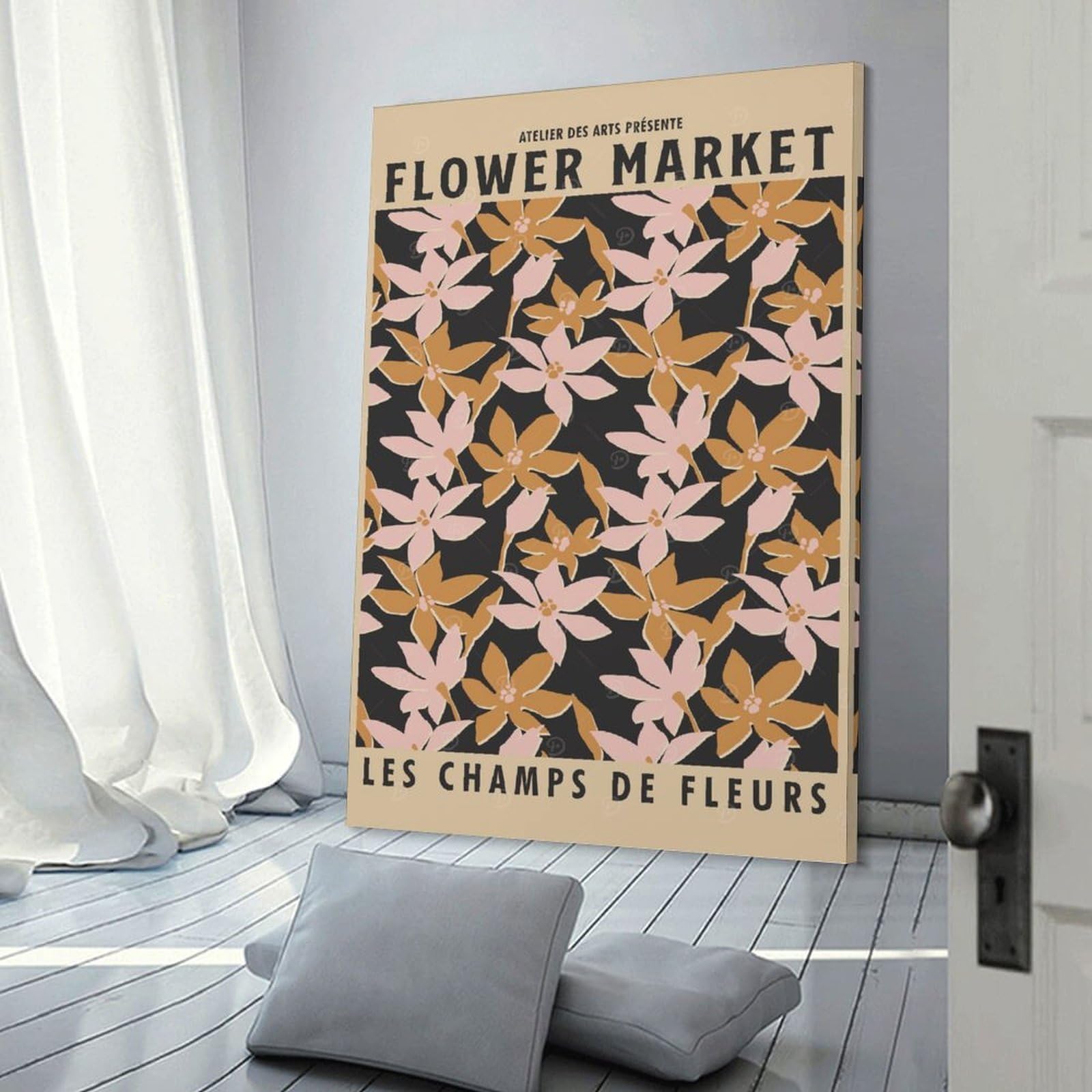 Junmoney Hanging Wall Art Flower Market Floral Pattern, 16x24inch(40x60cm), for Lounge, Study, Hallway Or Flat Walls, An Adaptable Decor Piece for Home Use
