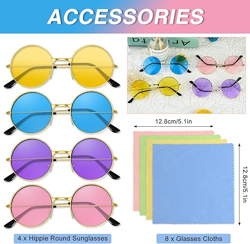 Miniatura 3 de 4810122028 pares de gafas de sol hippie redondas hippie, decoraciones de fiesta de los años 70, gafas multicolor para mujer