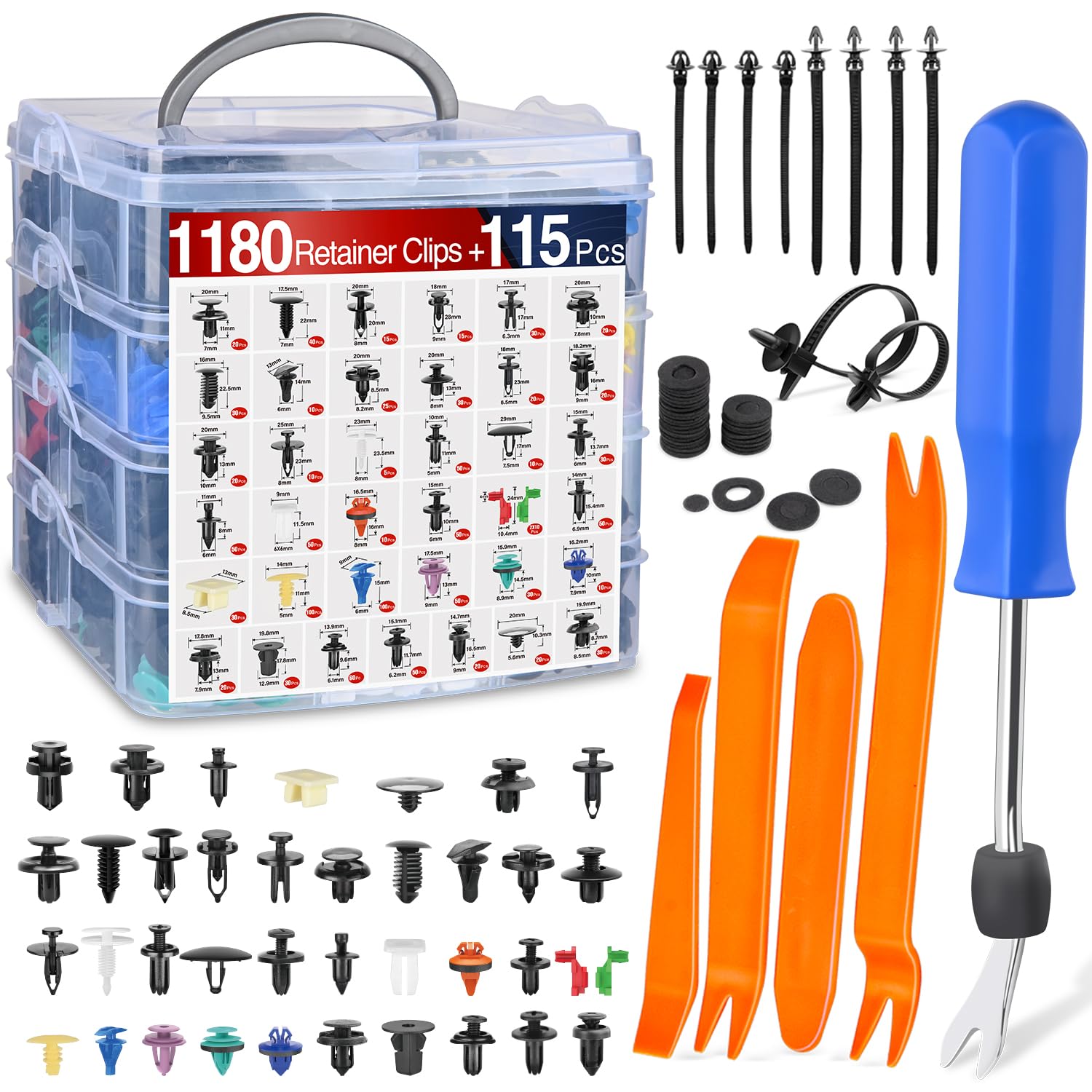 Nilight 1295-teiliges Auto-Halterungs-Clips, Auto-Befestigungs-Set, 37 Größen, Nylon, Stoßstangen-Nieten mit 5 Befestigungselementen, Entferner, 10 Kabelbinder für Toyota GM, Ford, Honda, Chevy, BMW,