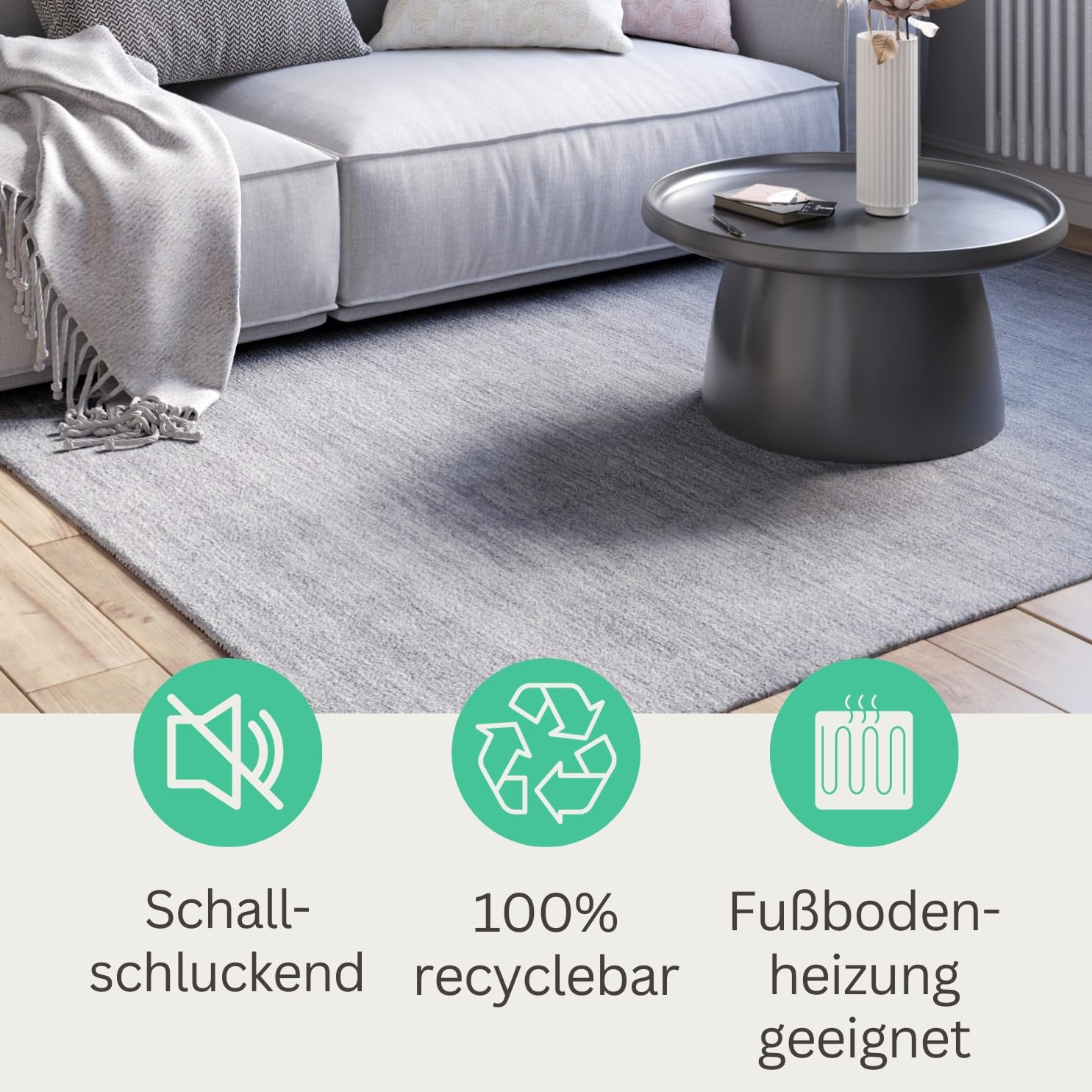 MY-RUG Wollteppich 140x200 cm - Handgewebter Wohnzimmerteppich in Grau