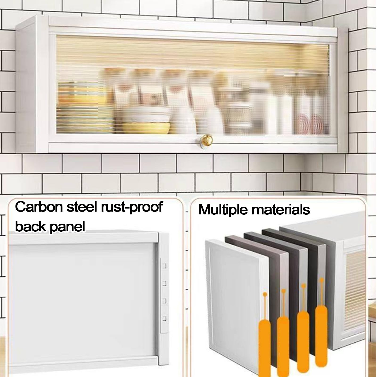 Armoire Cuisine Rangement avec Portes Hydrauliques Silencieuses Acier au Carbone Meuble Mural Salle de Bain Montage sans Perçage Bibliothèque pour Garage, Atelier, Cuisin(50 * 22 * 34.5cm)