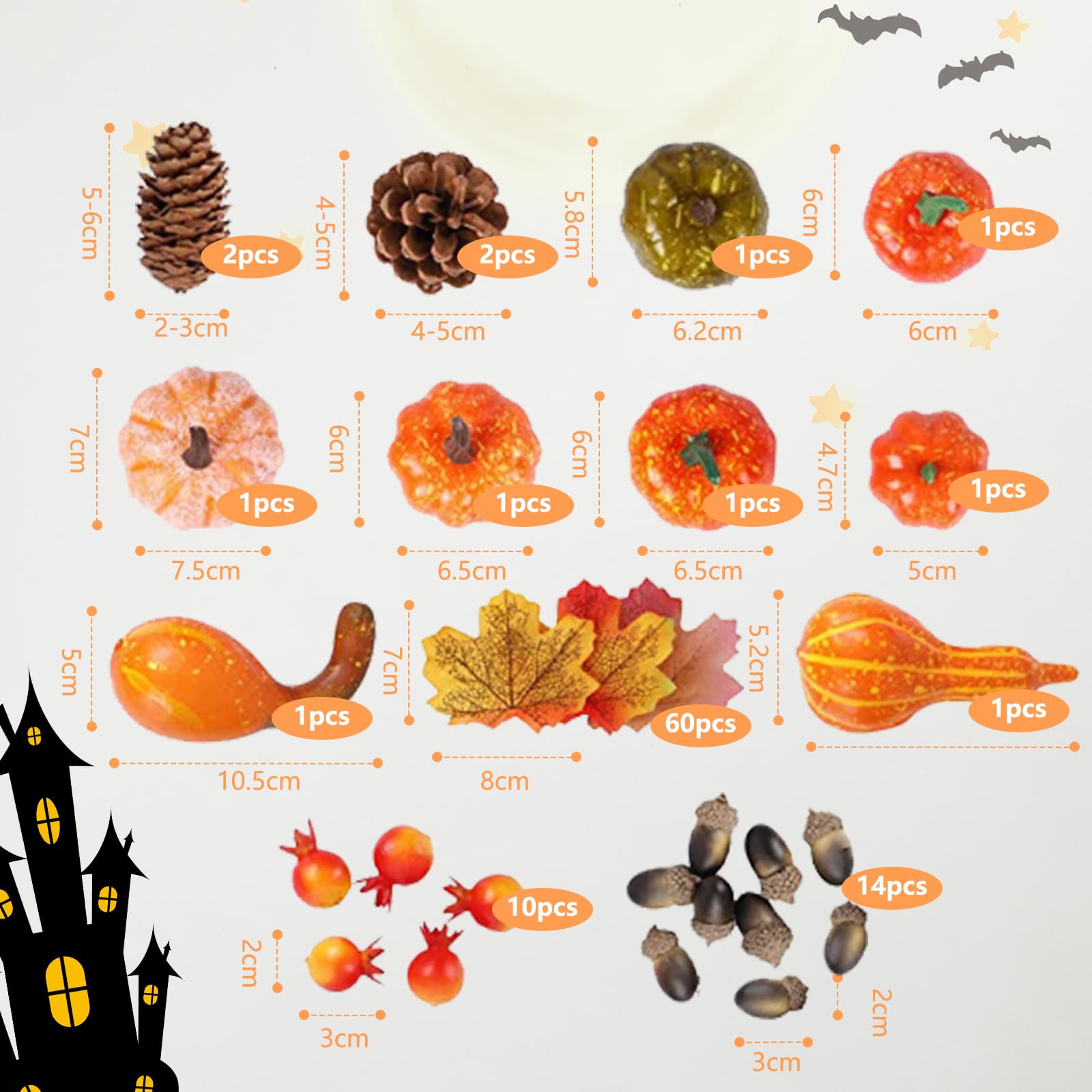 WD&CD 96Pcs Autumn Decorations Pumpkins Set Halloween Decorations Artificial Mini Pumpkins Fake Maple Leaves Pumpkins Acorns Gourds Pomegranate for Thanksgiving Day Fall Home Party Decor