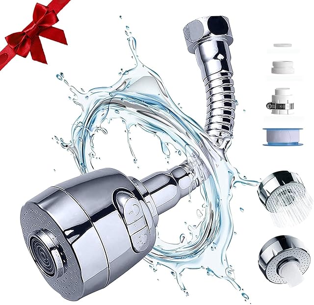 Universal 360° Rotatable Anti-Splash Faucet Extender with Hose, Kitchen Tap Extension with 2-Mode Flexible Faucet Sprayer Head, Stainless Steel Chrome