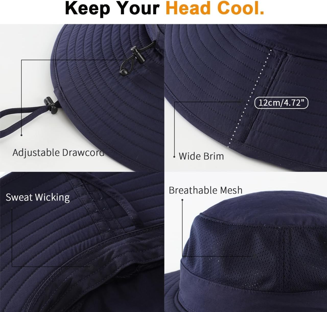 Home Prefer UPF50+ Mens Sun Hat Wide Brim Fishing Hat Foldable Large Brim UV Protection Sun Hat for Men Women Beach Gardening - Image 7