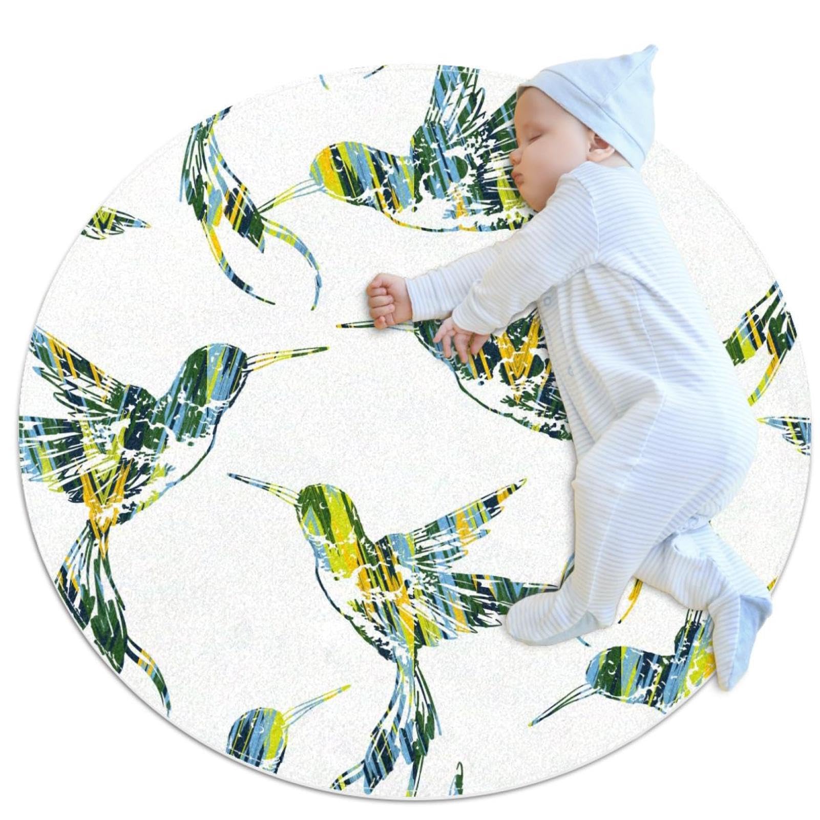 Tapis de salle de bain colibri antidérapant rond 1m pour chambre d'enfant