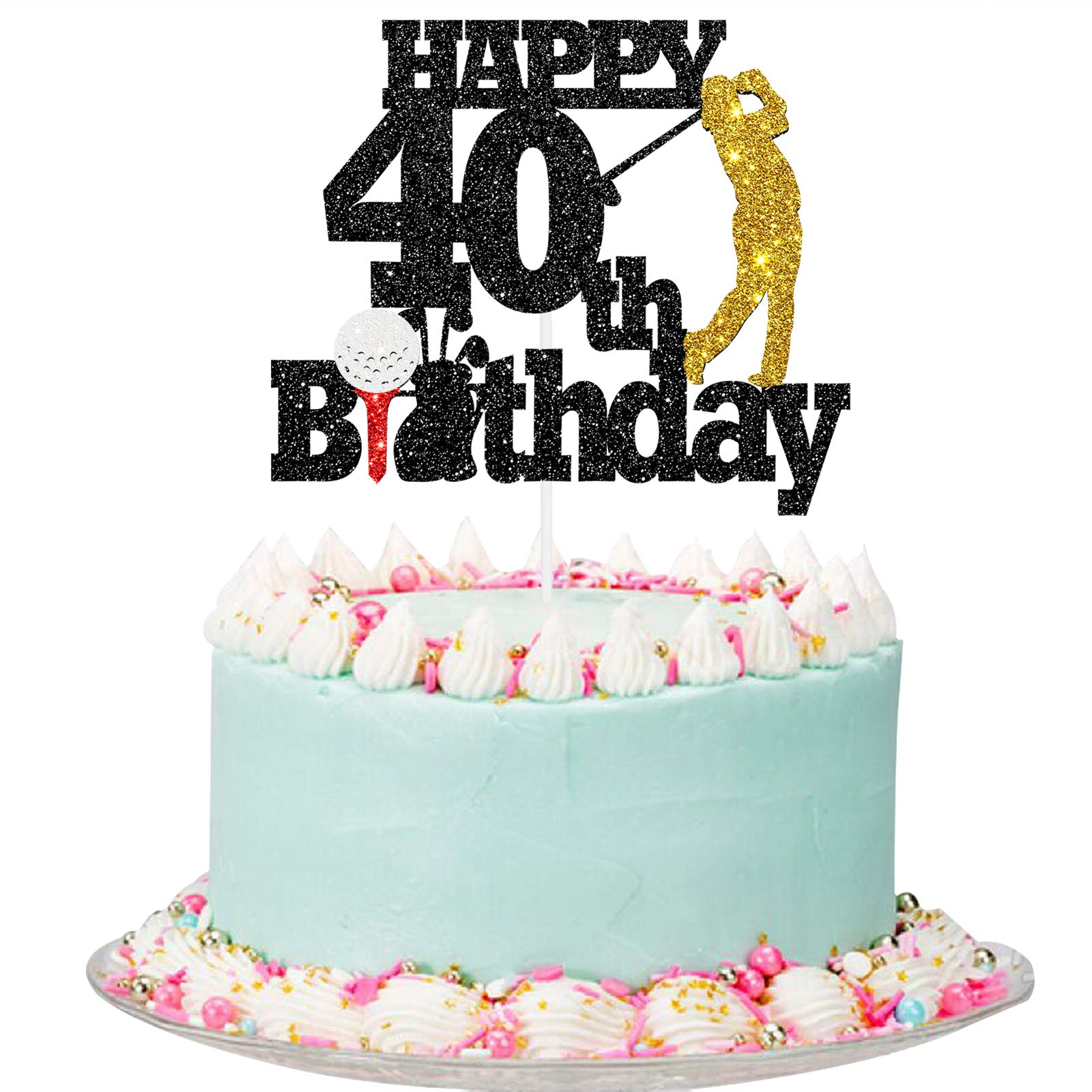 Gun Theme Happy Birthday Cake Topper - Black Glitter Shooting Party Decoration - View #2