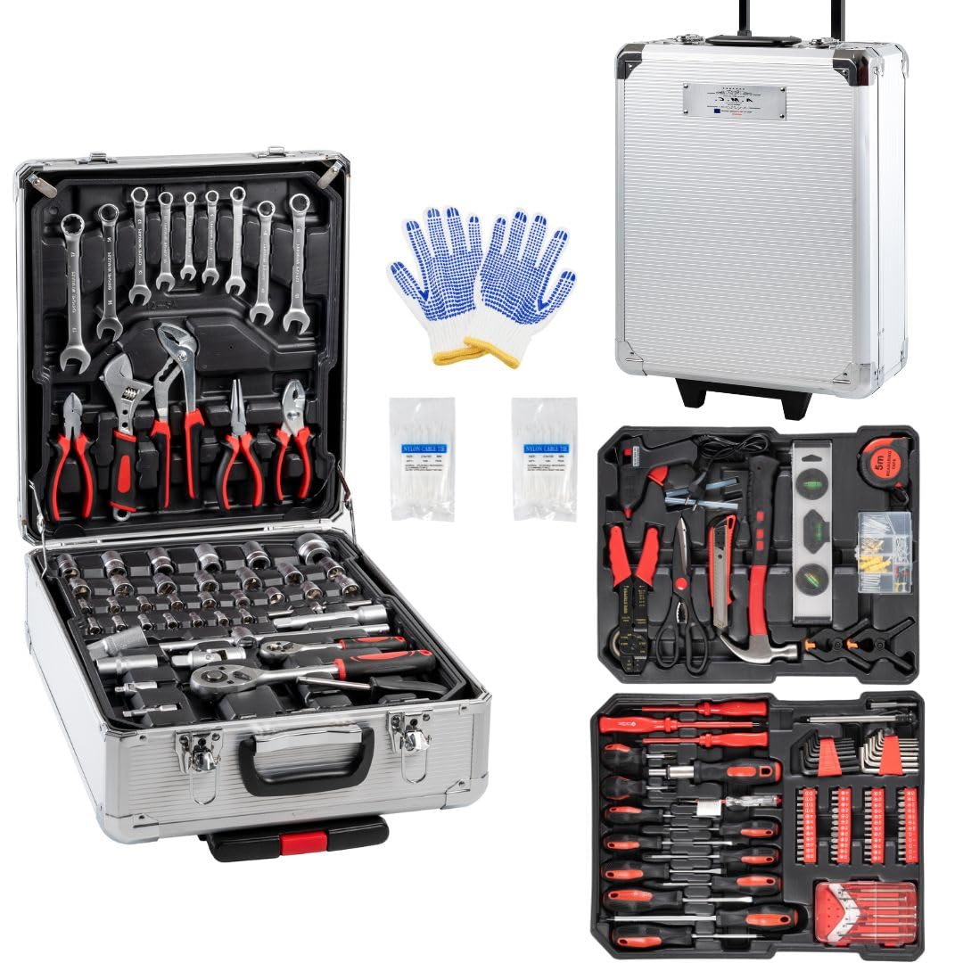 AMC Set Cassetta Attrezzi Chiavi a Trolley completa di 849 pezzi Professionali, strumenti e accessori per un utilizzo Professionale o fai da te in Acciaio Cromo Vanadio