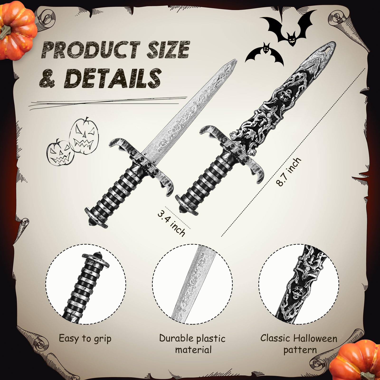 Harrycle 2 Pcs Plastic Swords Prop Fake Sword Pirate Toy Dagger for Women Men Plastic Toy Props for Pirate Cosplay Party Favors(Silver) - Image 2