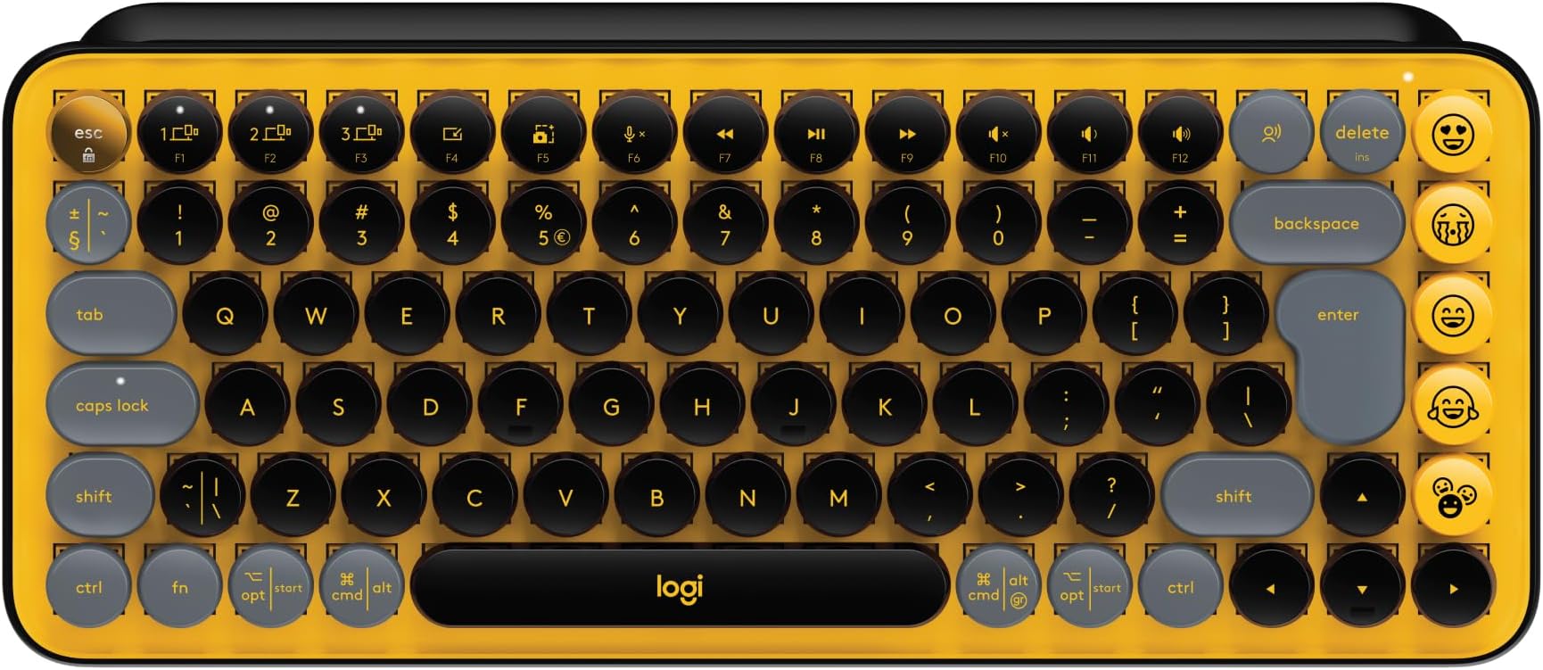 Logitech Pop Keys Mechanical Wireless Keyboard With Customizable Emoji Keys, Durable Compact Design, Bluetooth Or Usb Connectivity, Multi-Device, Os Compatible - Blast, Blast Yellow, 920-010735