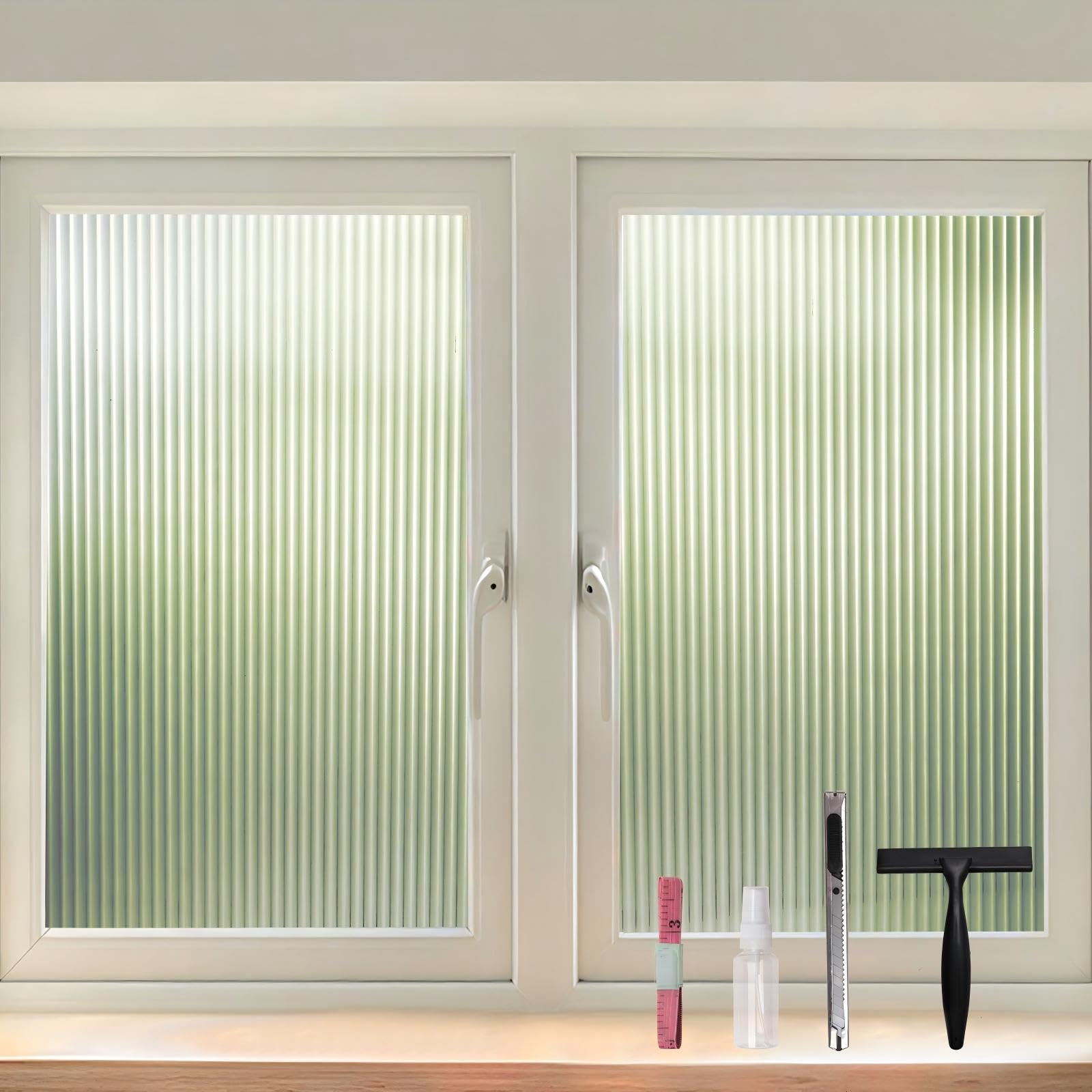 Cjytrinova Silver Reeded Frosted Privacy Window Film With Glass Pattern (44.5 * 300Cm)