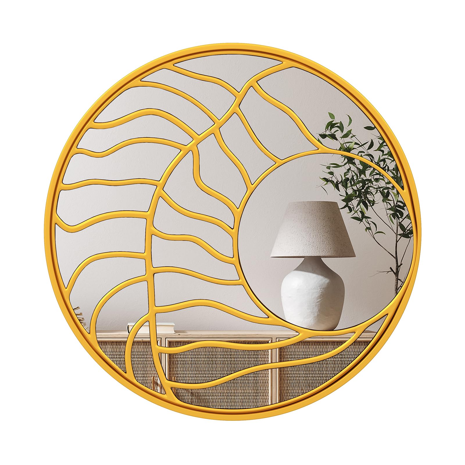 LIFEZEAL Specchio da Parete Rotondo, 80cm, Specchio Decorativo con Cornice Dorata, per Ingresso, Salotto, Camera da Letto, Bagno, Moderno, Appendere a Muro, Alta Definizione, Sicuro, Mirror