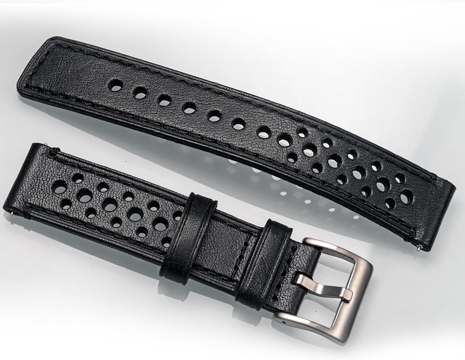 HEMSUT Genuine Perforated Leather Watch Band Quick Release Watch Strap for Vivoactive 3 / Vivoactive 4 / Vivoactive 5 / Vivoactive 6 - Stainless Steel Buckles-20mm 22mm