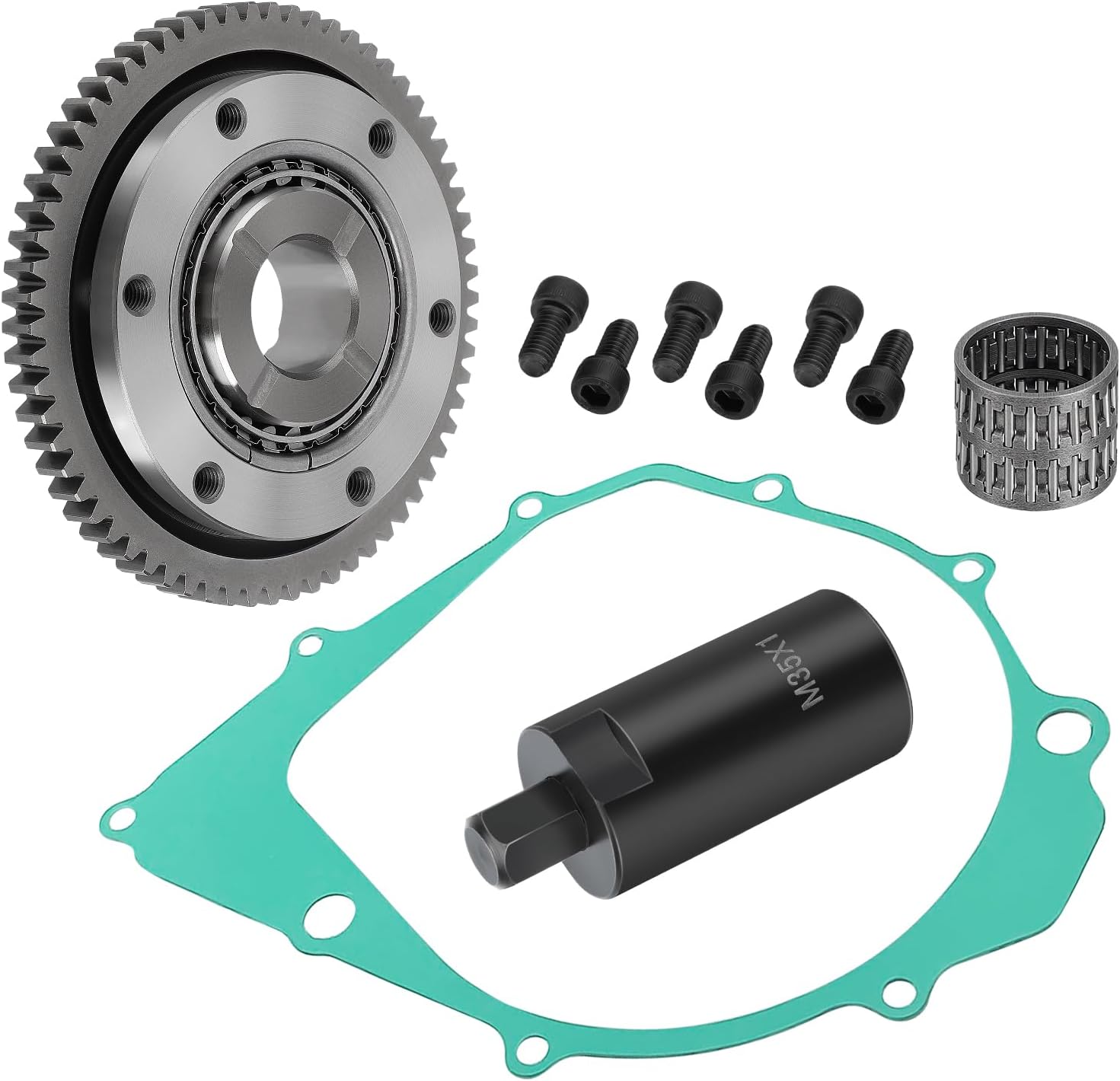 JAVIK Starter Starting Clutch One Way Gear Bearing Gasket Flywheel Puller Kit for Yamaha Warrior 350 Raptor 350 Big Bear 350 Kodiak 400 Moto-4 350