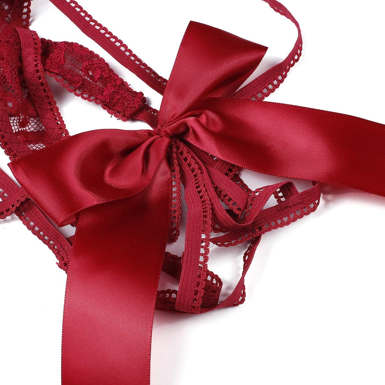 Donnalla Women's Deep V Lace Teddy One Piece Lingerie Cutout Strappy Lingerie: Medium Dark Red