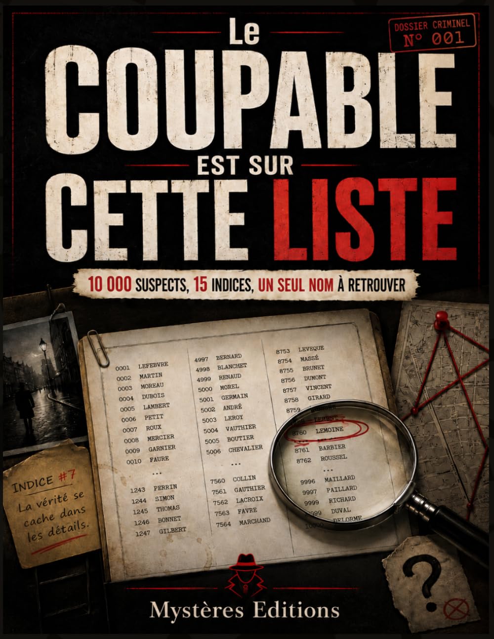 Le coupable est sur cette liste: 10 000 suspects, 15 indices, un seul nom à retrouver | Livre-jeu d'enquête policière et casse-tête logique pour adultes (DOSSIERS CRIMINELS)