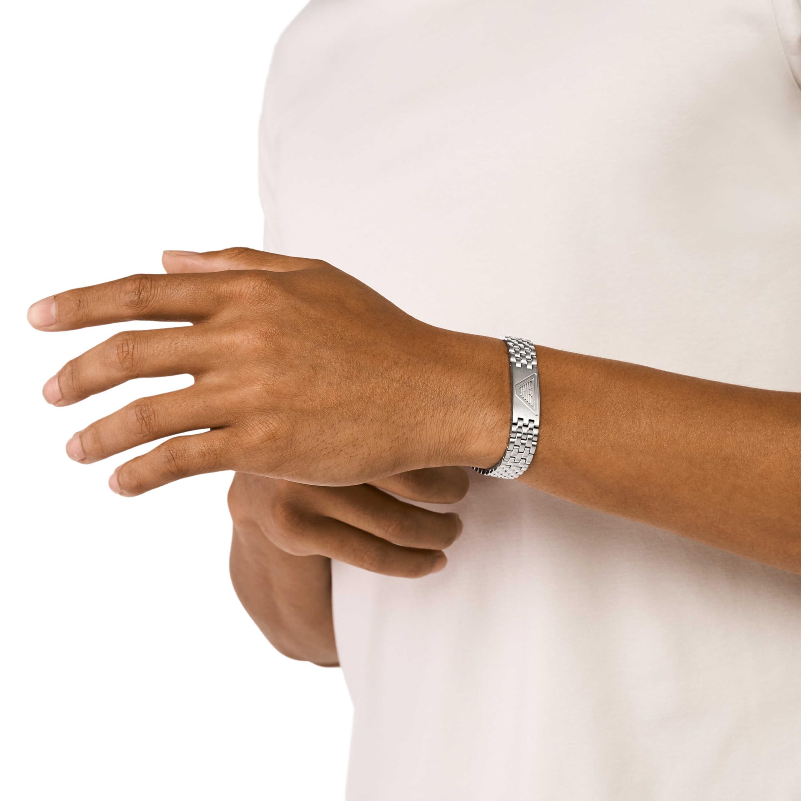Emporio Armani Bracciale da uomo in acciaio inossidabile o in pelle con chiusura a maglie