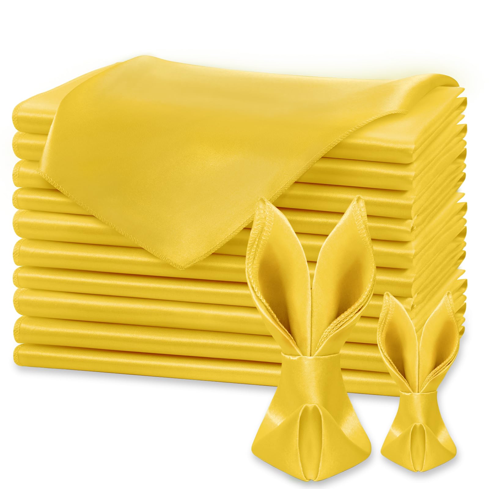 KKJIAF Gold Silky Satin Napkins (12 Pieces, 17x17 Inches),Washable Polyester Square Table Napkins for Wedding Dinner Party Decoration