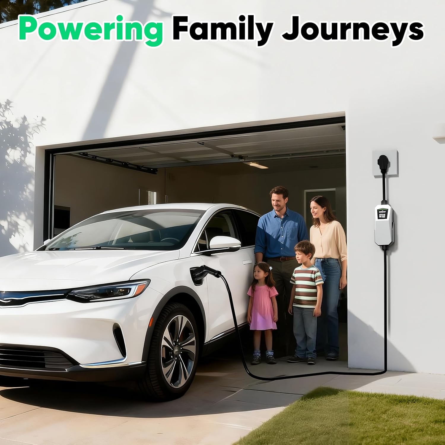 40 Amp Level 2 EV Charger for Home, 240V Electric Vehicle Charging Station with NEMA 14-50 Plug, LCD Display, 21ft Cable, Outdoor Rated, SAE J1772 Compatible