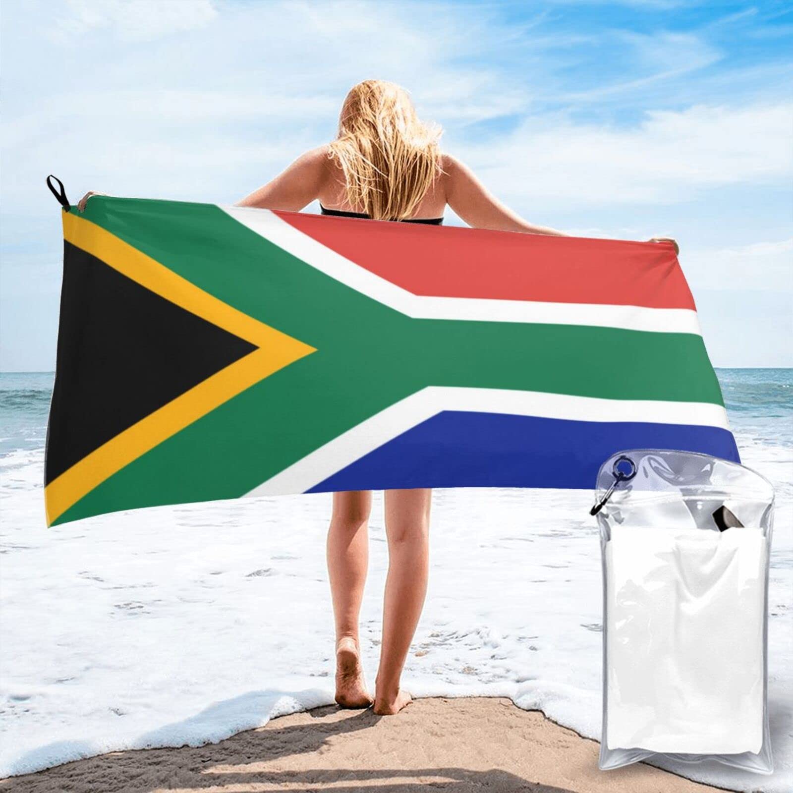 Lawenp South African Flag Microfiber Beach Towel Adults Large Quick Drying Bath Towel Travel Towels with Pouch 31.5"x63"