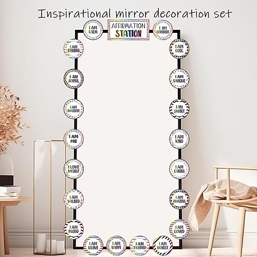 Miniatura 2 de Affirmation Station - Juego de tablones de anuncios de composición positiva para el aula, mentalidad de crecimiento, decoración de lunares y rayas,