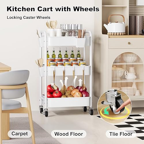 Miniatura 7 de Organizador y almacenamiento de pañales para bebé, carrito rodante de 3 niveles con ruedas para artículos esenciales para el cuarto del bebé,