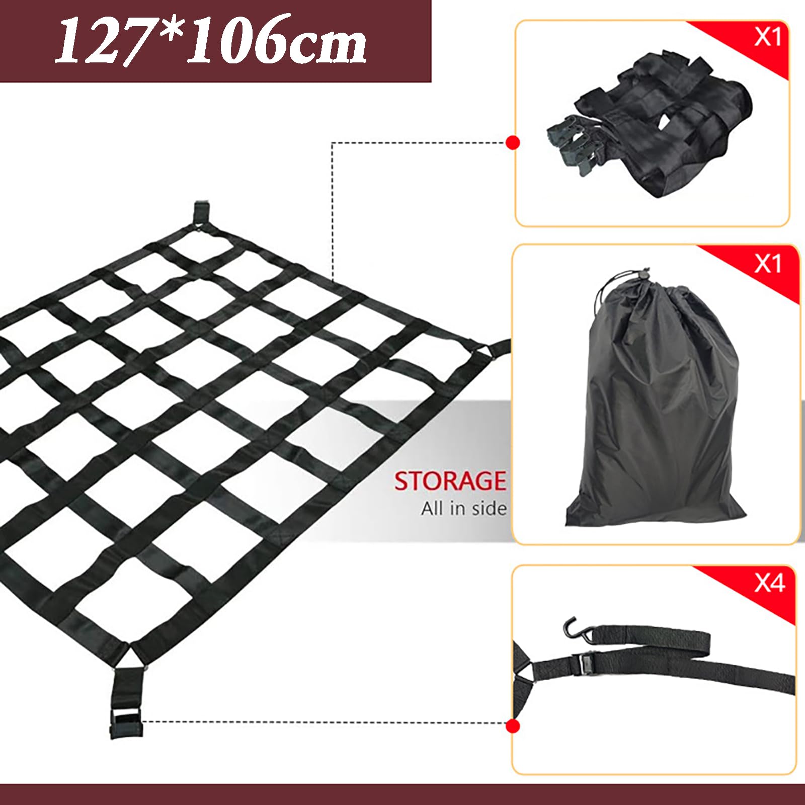 Red De Carga Pesada,208x127cm,Resistente a Las Grietas,4 Correas,Adecuado para Camiones,Remolques,Camionetas,SUV,Etc.,Negro