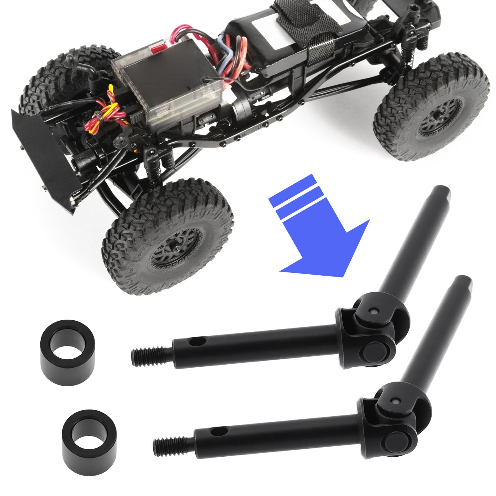 Briny River 1 Set RC Carbon Steel Front Axle Shaft Steering CVD Set Extended Universal Joint Modification Accessories Compatible with 1/24 Axial Scx24 - Image 4
