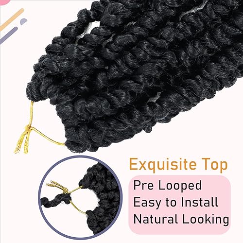Miniatura 4 de 8 paquetes de extensiones de cabello sintético pretrenzado y prerrizado de ganchillo de 14 pulgadas, con rizos de pasión, para mujeres negras, (12
