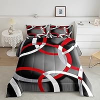 Vista 18 de Juego de ropa de cama de círculos geométricos, juego de edredón moderno retro con ojales para niños, niñas y adolescentes, decoración de rayas Gris