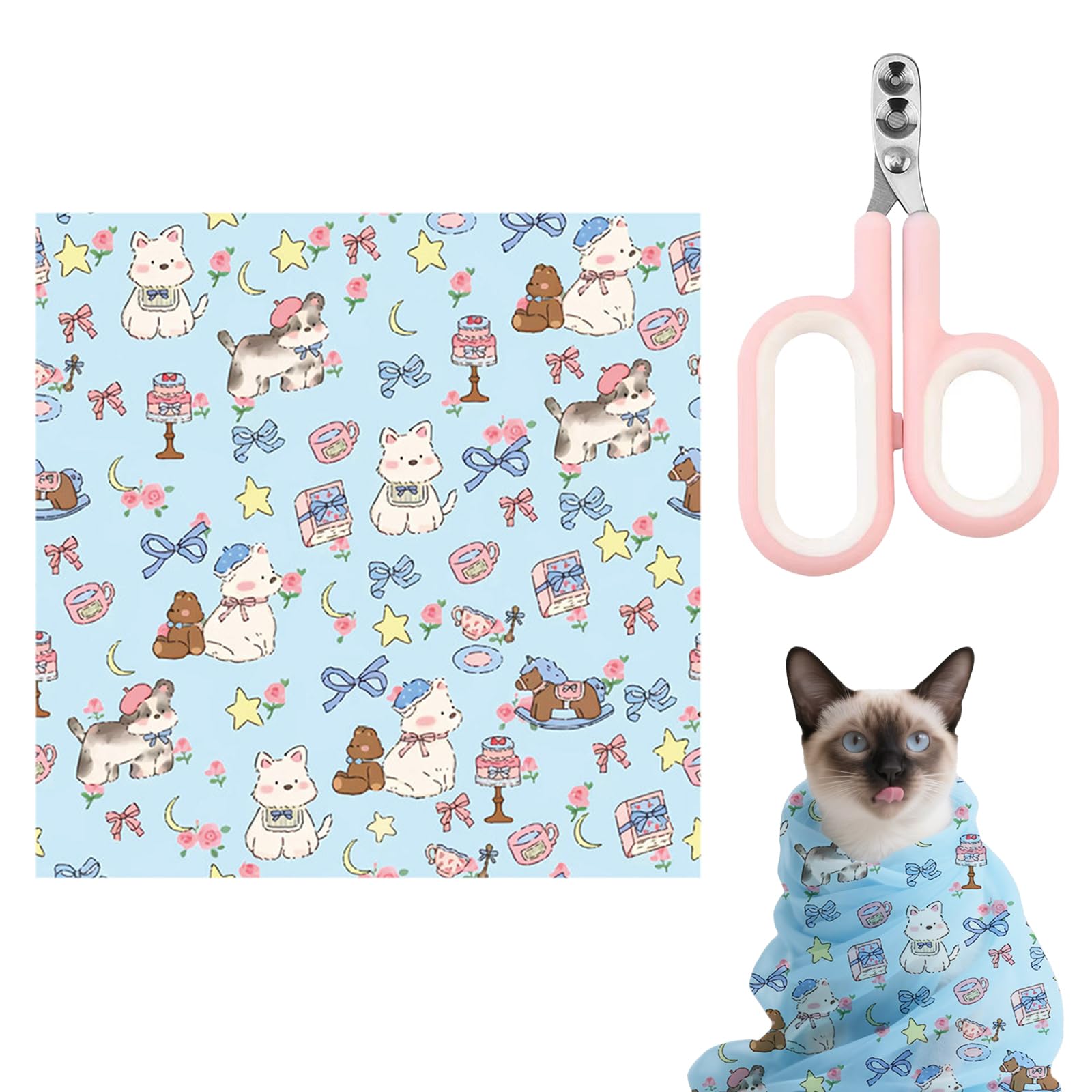 2 Piezas Envoltura Autoadhesiva para Cortar Uñas de Gatos,Bolsa de Aseo Antiarañazos para Gatos,Envoltura Cuidado Gatos Antimordeduras,Limpieza de Orejas,Cepillado de Dientes,(Cortauñas para Gat)