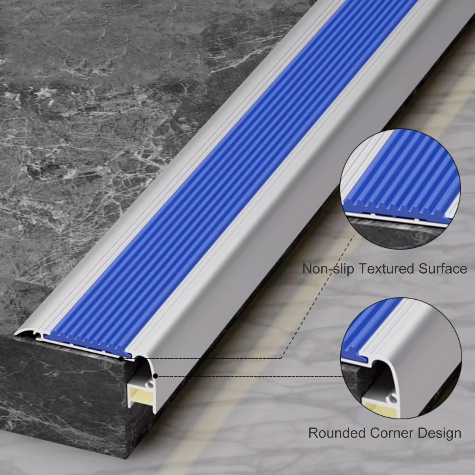 Profilo Paragradino Angolare in Alluminio da 100 cm Con canale LED, Profilo per Bordi per Scale a Forma di L da 58,5 mm x 24,3 mm per Pavimenti in Cemento e Legno(Gray yellow)