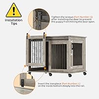 Vista 7 de IchbinGo Mueble de jaula grande para perros con puerta corrediza de granero, mesa auxiliar de madera de 43.7 pulgadas con ruedas y placa abatible