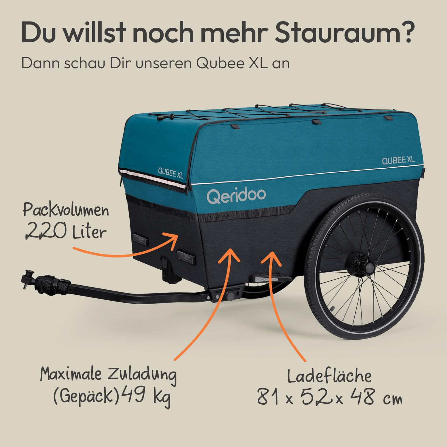 Qeridoo Qubee | Klappbarer Lastenanhänger | Fahrradanhänger & Bollerwagen faltbar mit Luftreifen | Fahrrad Zubehör Transport | Bike Trailer