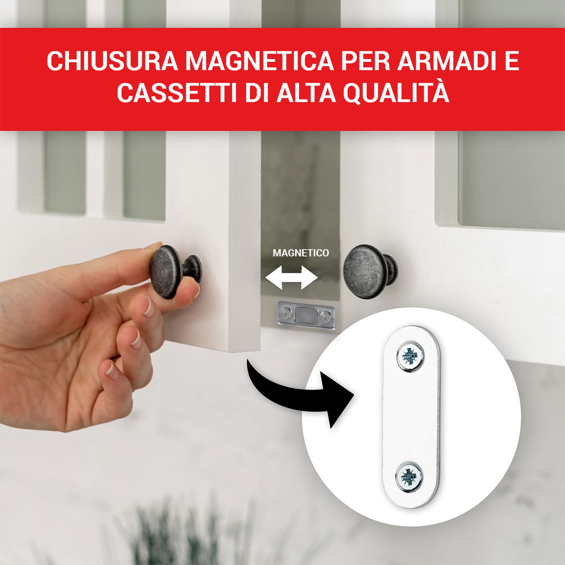 LouMaxx Calamita per Mobili - Chiusura Magnetica forte - Forza di tenuta 4kg - Set di 10 in bianco - Serratura Magnetica – per Porte, Mobili, Cassetti