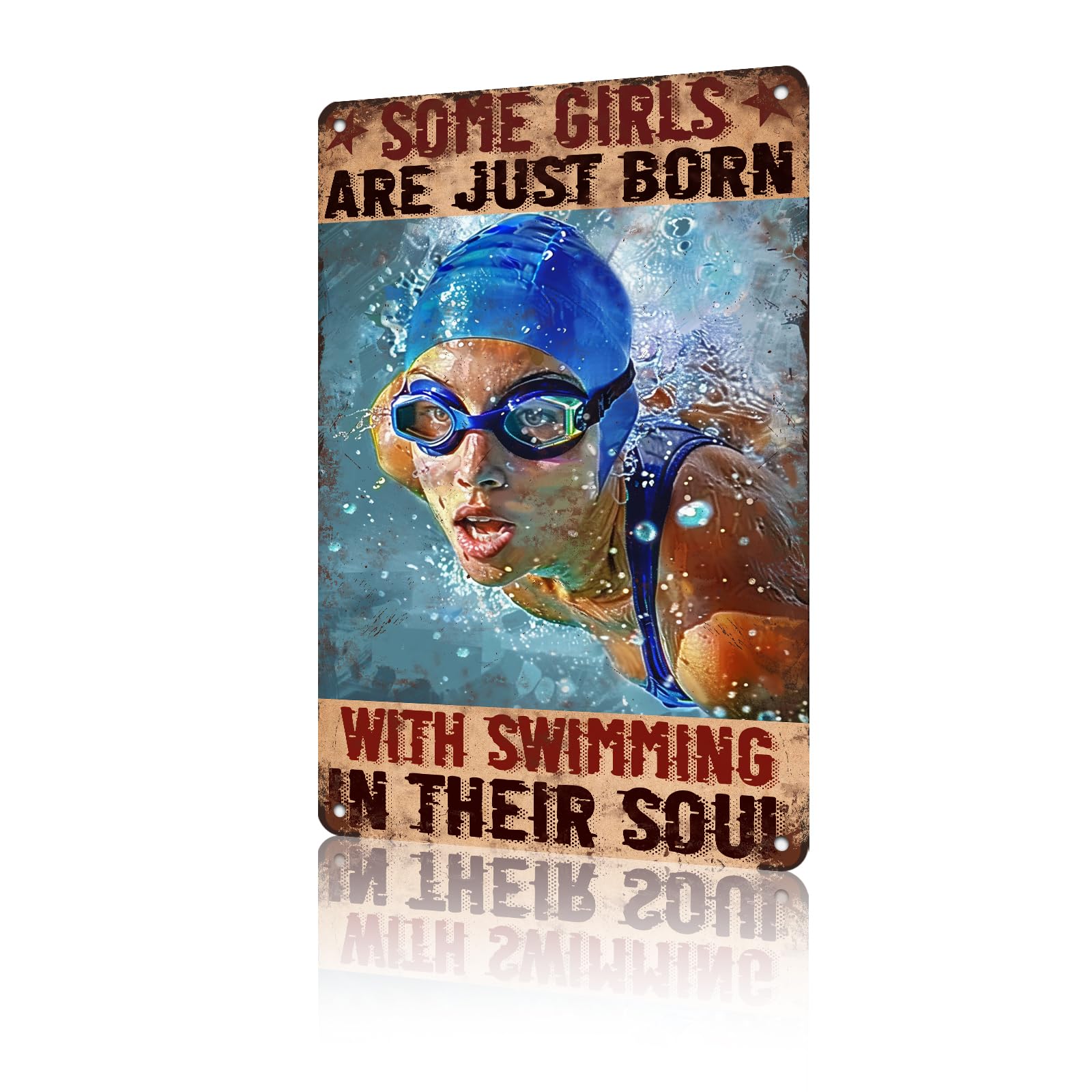 Anceky Metal Sign Some Girls Are Just Born With Swimming Tin Sign Wall Decor for Home Living Room Backyard Bar Cafe Kitchen 12×16 Inch