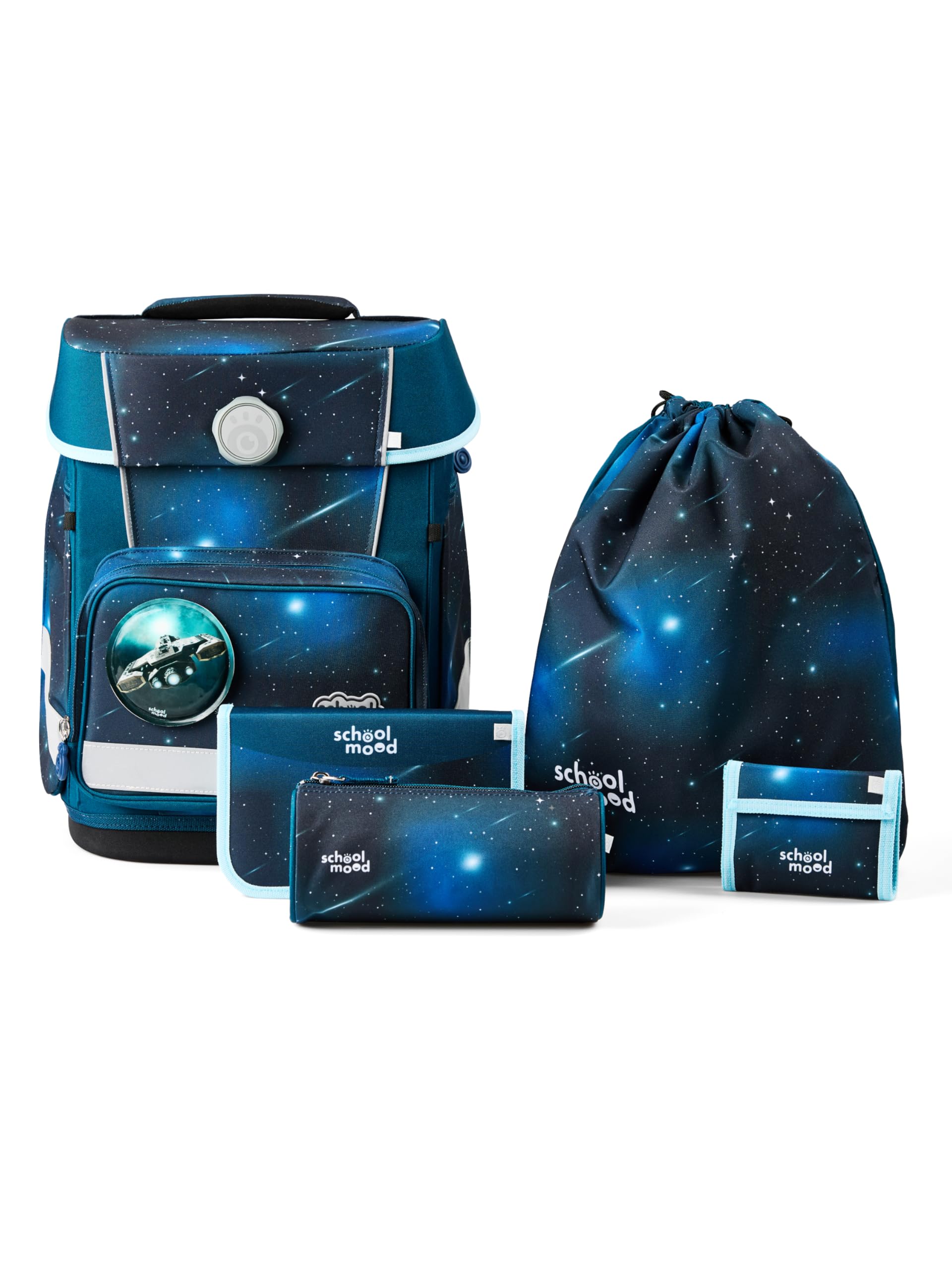SCHOOL-MOOD Champion Maxx Moritz (Weltall), 6-tlg. Schulranzenset höhenverstellbar, 22 Liter, 1,1 kg Grundschule 1.-4. Klasse, Modell 2026