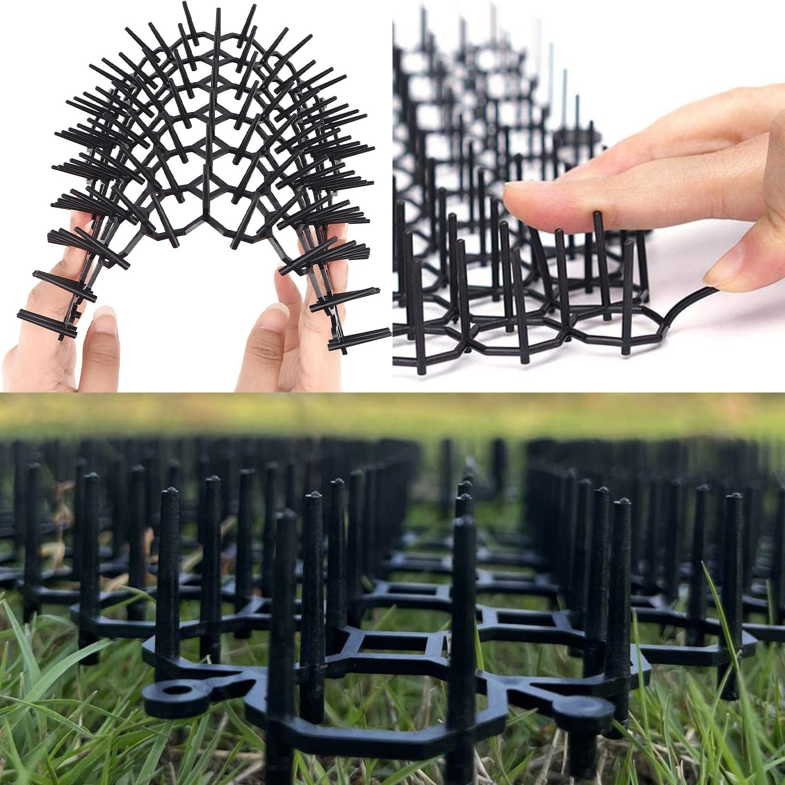 12Pcs Anti Cat Spikes,15 * 20cm Plastic Scat Mat with Repellent Mats Prickle Stirp Pet Deterrent Net 12 U-shaped Pegs 20 Zip Ties Glove for Garden Fence Lawns - Image 4