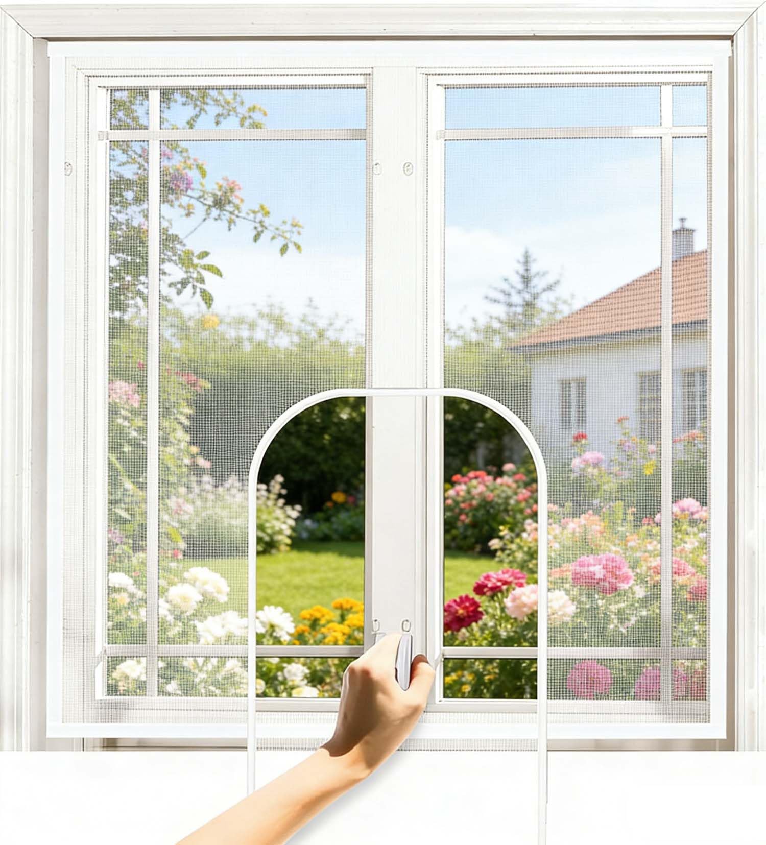 Custom Size Cat Window Screens, Window Protection for Cats, Balcony Cat Safety Netting, Keep Bugs Out Window Screen Mesh with Zipper, Self-Adhesive Hook & Loop Strip