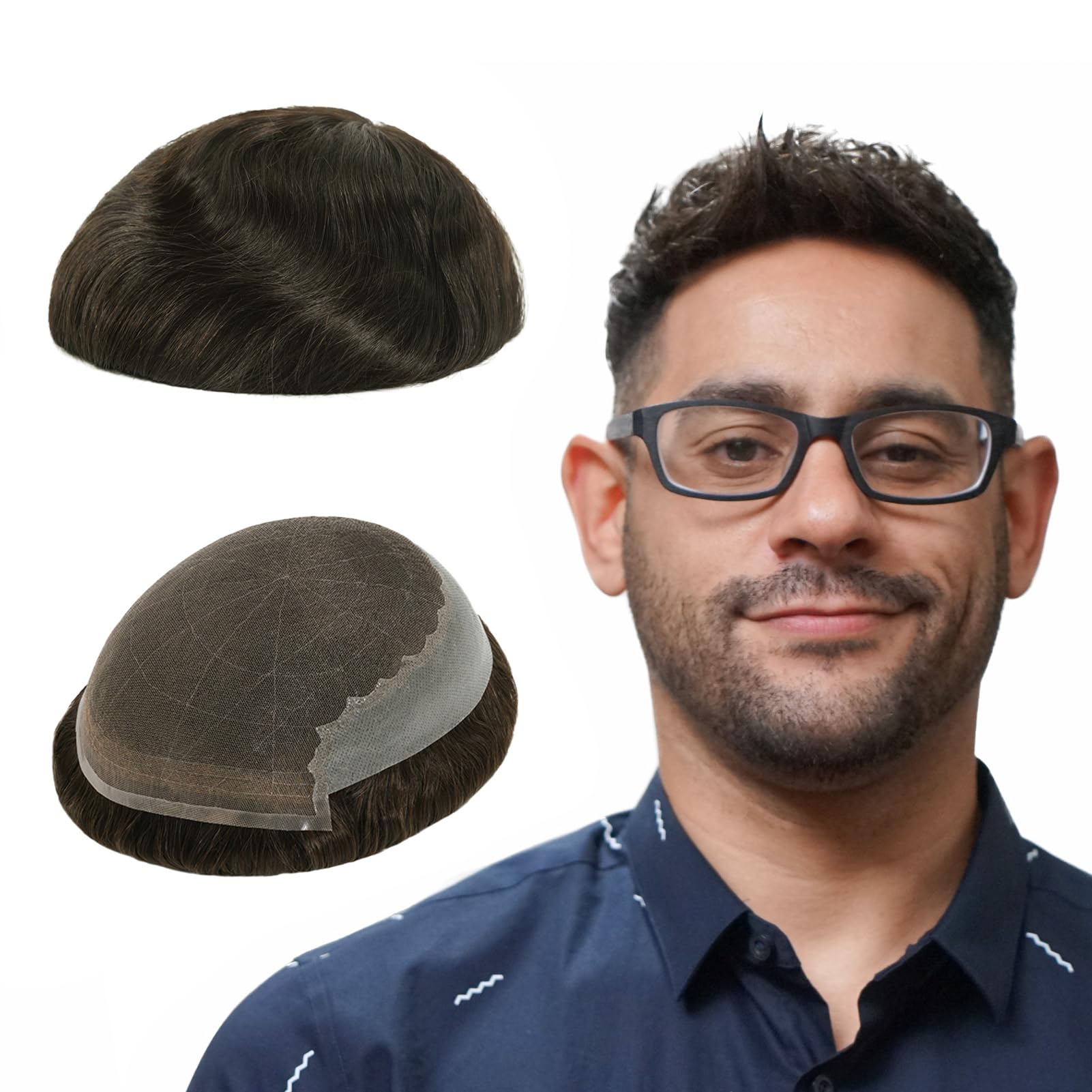 Lordhair Peluca Hombre,Peluquin Cabello Natural, cordón francés con el claro PU,Medida de la Base Peluquin 20X25 CM Prótesis Capilar para Hombres Cabello Natural Peluca Prótesis Capilar Hombre