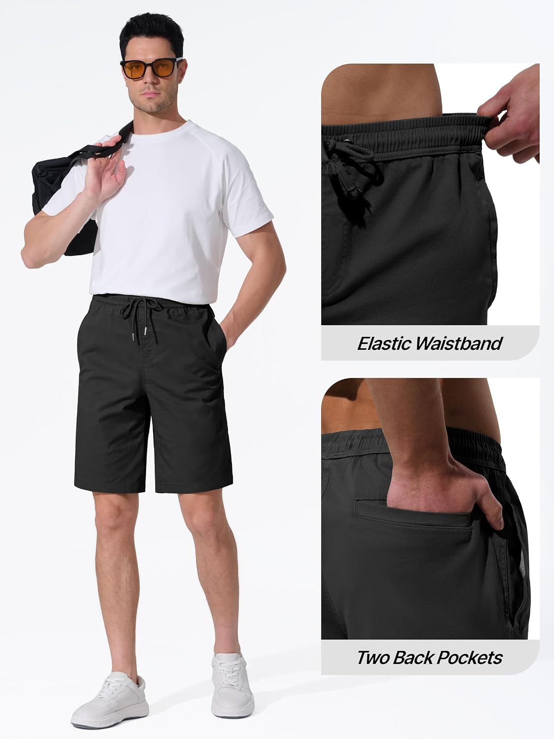 UIQUR Mens Shorts Casual Shorts Cotton Drawstring Summer Beach Stretch Twill Chino Golf Shorts