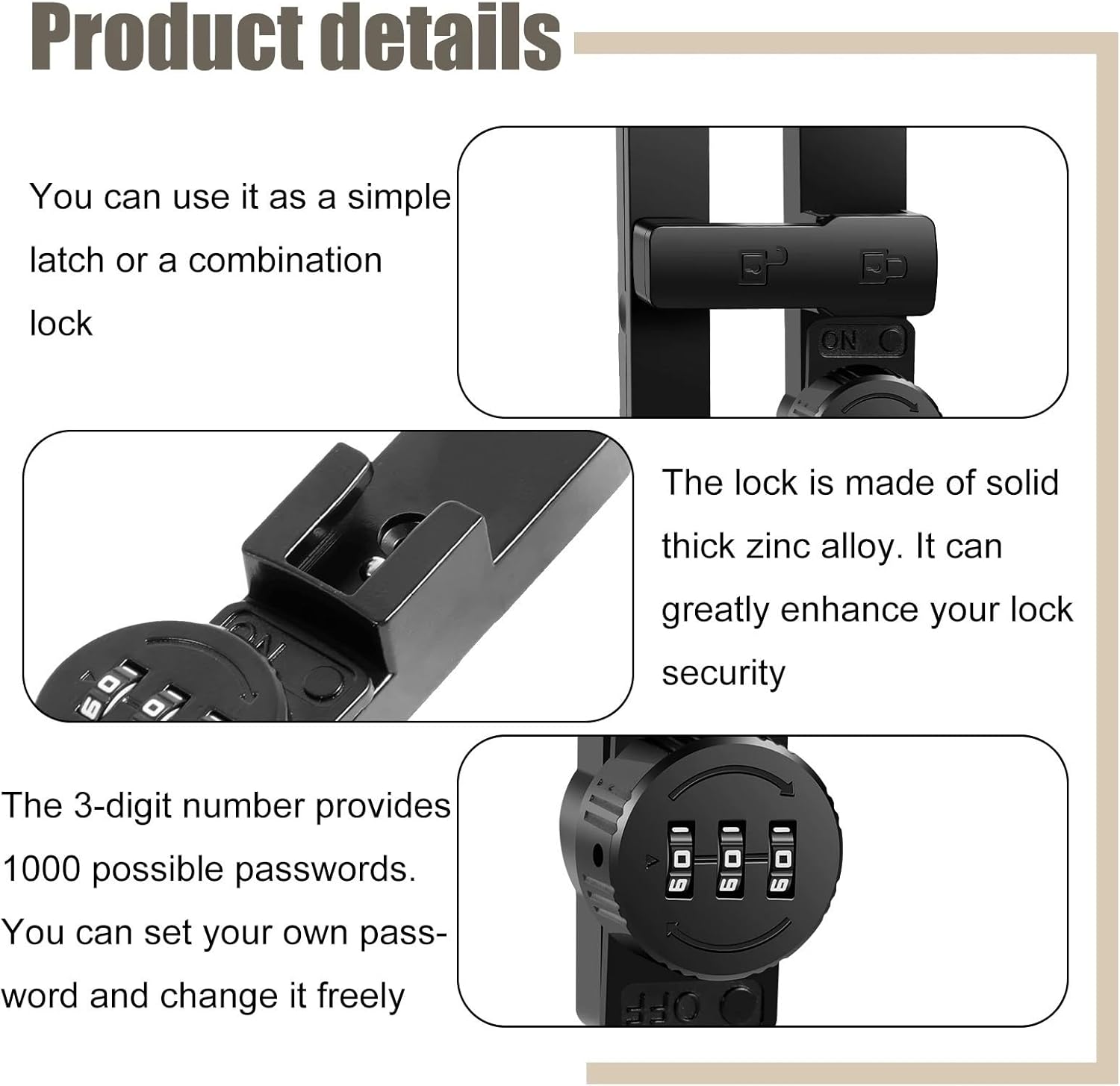 Password Barn Door Lock 180/90 Degree Flip Locks and Gate Latches,Sliding Latch for Garage Cabinet for Barn Doors(Black-90 Degrees)