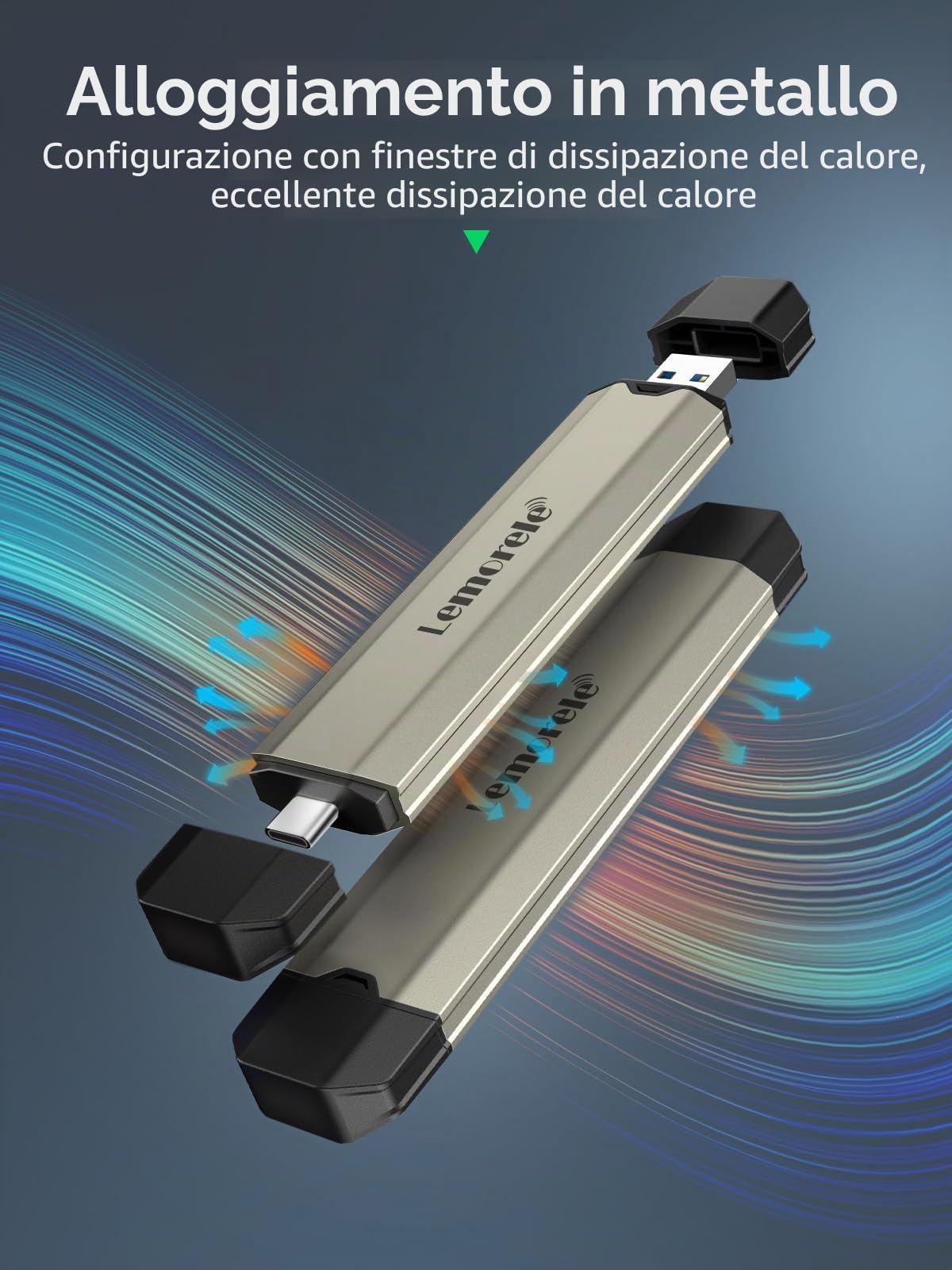 Lemorele SSD Case, Hard Disk Enclosure M.2 NVMe PCIe, USB C 3.2 Gen 2 10Gbps UASP, M.2 USB Adattatore per 4TB M Key/M+B Key 2230/2242/2260/2280 SSD, Supporta iOS, Android, Linux, Windows, MacOs