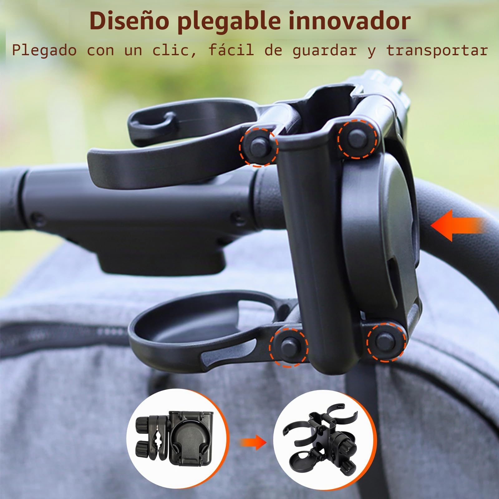 Vihir Portavasos Carrito Bebe, 3 en 1 Plegable Portabotellas para Sillas de Ruedas, Universal Soporte de Bebidas para Cochecito, Bicicletas, Scooters, con Soporte para Teléfono Móvil