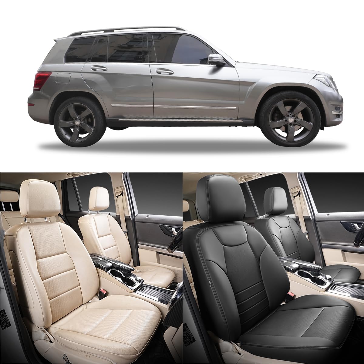 Ensemble de housses de sièges avant 2 pièces pour Mercedes-Benz GLK 2008-2016, en cuir PU imperméable, compatibles avec l’airbag (noir)