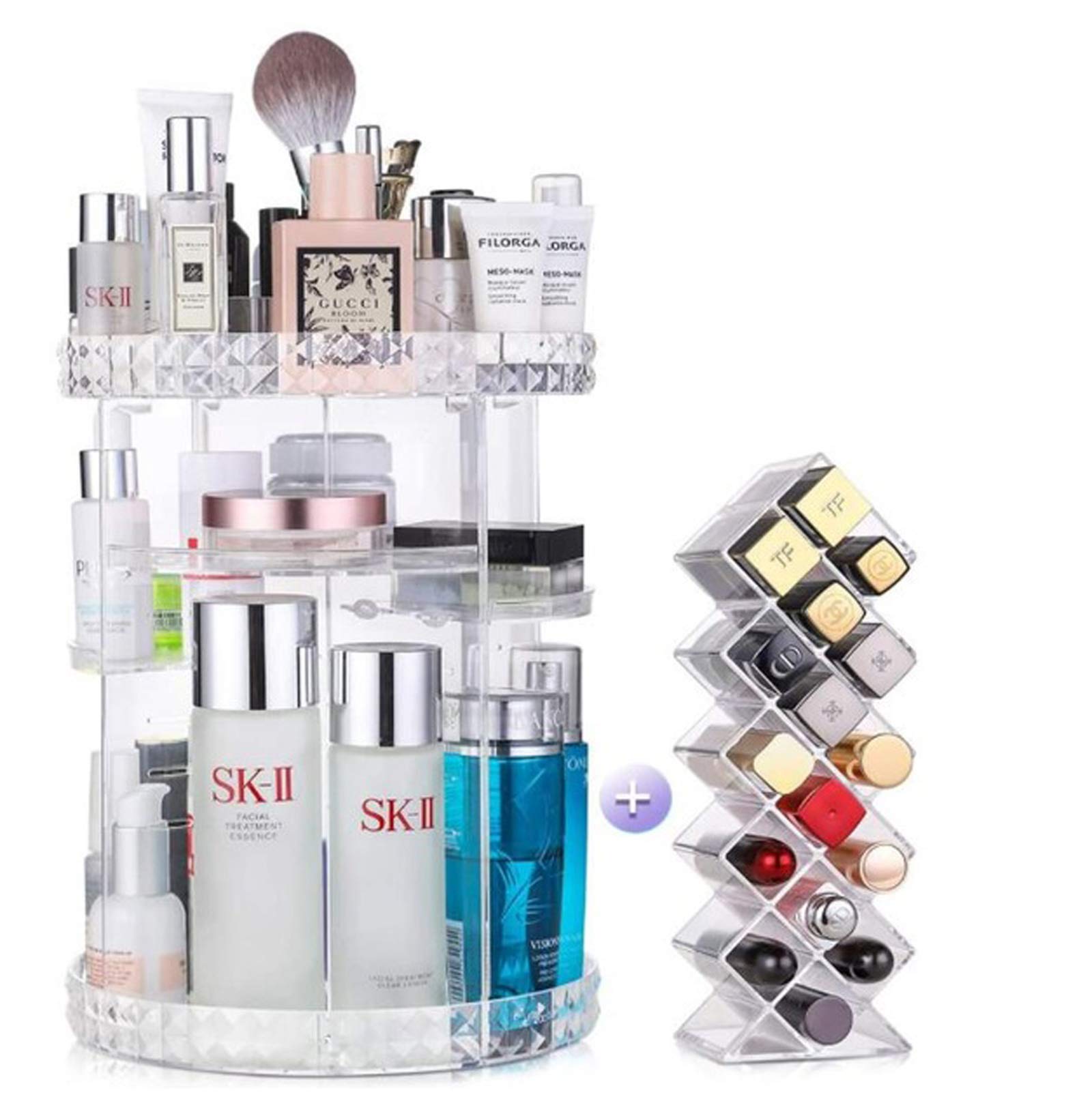 Jewelry Organizer Box,360 Degree Rotating Cosmetic Storage Box Makeup Organizer Makeup Brush Holder Lipstick Display Large Adjustable Multilayer