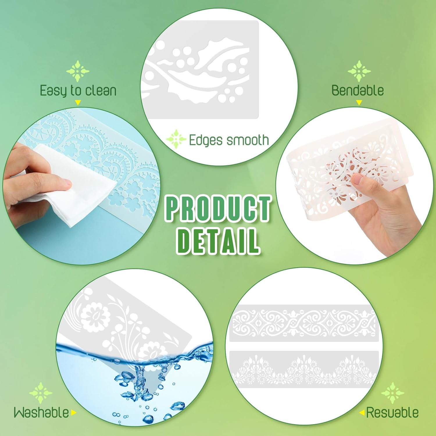 Ctosree 16 Pcs Flower Border Stencil Flower Stencil Template Reusable DIY Art and Craft Cake Decorating Templates Floral Edge Baking Tool for Crafts Painting on Wood, Canvas Paper, Fabric, 3 x 12 Inch - Image 3