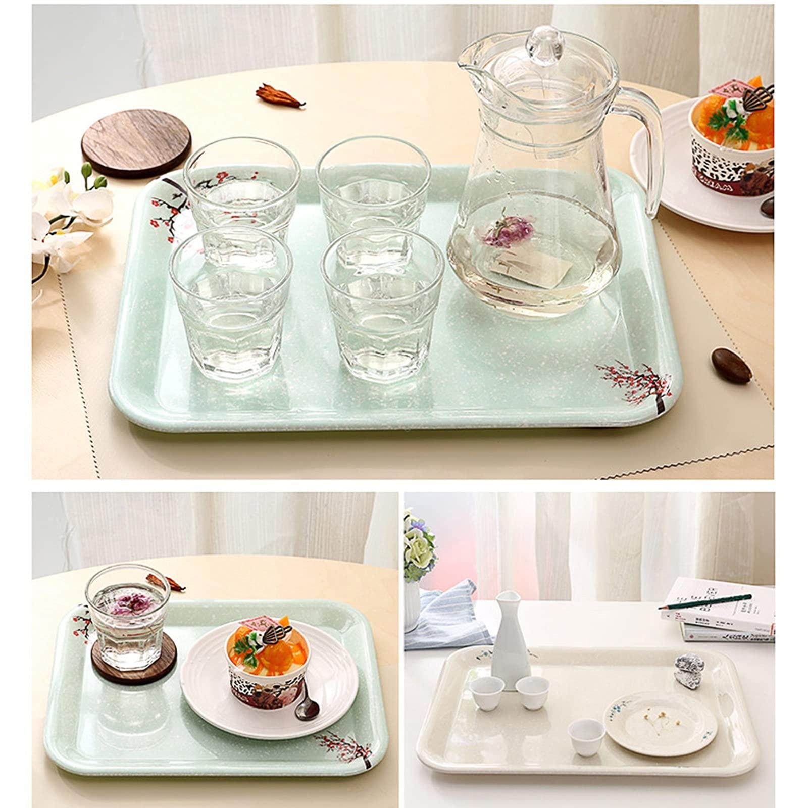 Plato para servir Bandeja de servir y platear, resina rectangular Pintado Placa de senderos Bandeja, Bandeja de desayuno, Decoración de granja con estilo Sirviendo platos Bandeja de cocina(A,S)