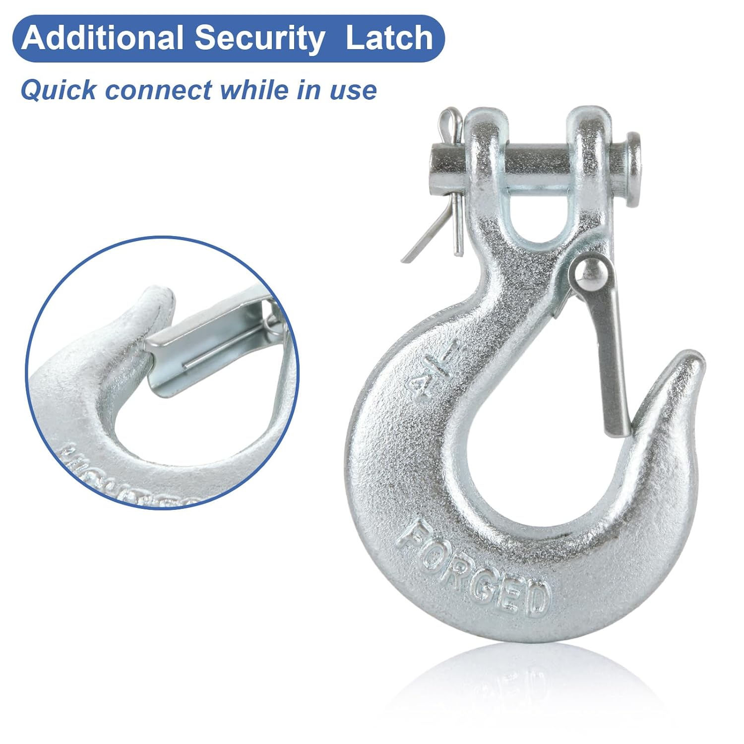 8Pcs 1/4 Inch Safety Chain Hooks, Clevis Slip Hook with Safety Latch, Trailer Safety Chain Hooks, G70 Forged Steel for Trailer Truck Transport Tow Winch Hook Trailer (12,600 Lbs)