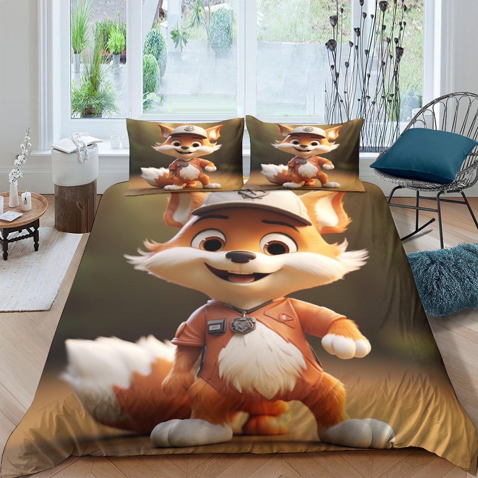 Housse de couette Renard 220x240cm avec taie d'oreiller pour lit King